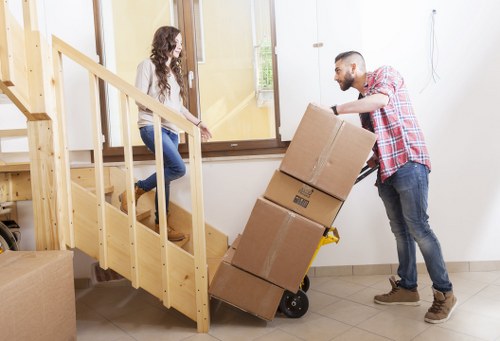 Business office move with furniture and equipment being loaded