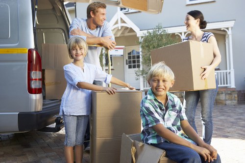 Moving day essentials and packed household items